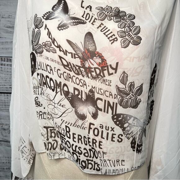 Y2K Forever 21 Cold Shoulder Open Sleeve Chiffon Crop Top Medium Artsy Collage - Picture 3 of 10